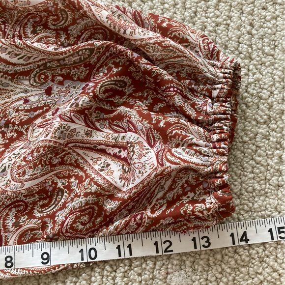 Gianni Bini Smocked Puff Sleeve Dress Square Neck Paisley Brown Size Large VEUC - Picture 7 of 12